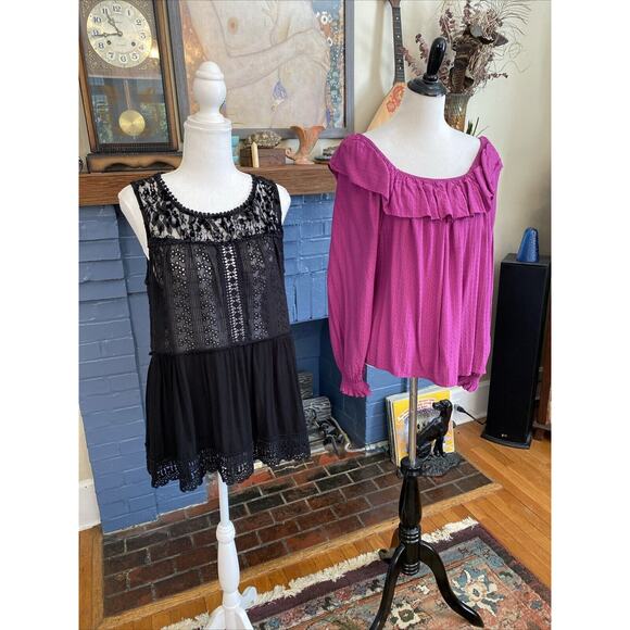 Knox Rose XL Lace Ruffle Boho Cottagecore Shirts Tops Lot Of 2 Eyelet - Picture 2 of 13
